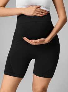 SHEIN Maternity Seamless High Waist Solid Color Sports Shorts