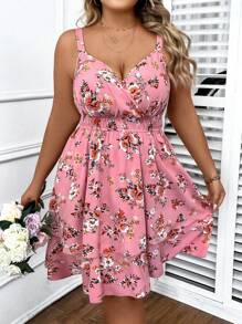SHEIN VCAY Plus Size Women Floral Print Casual Sleeveless Dress
