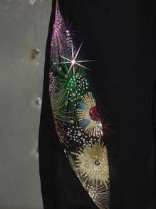 NEON BLANC 男式街头风格长款梭织牛仔裤，饰有串珠刺绣花卉图案