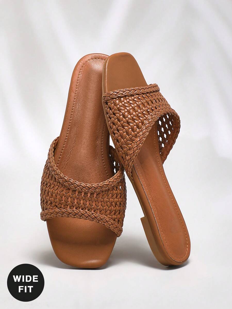 SHUZIA Giày sandal đế bằng thời trang và đa năng, dáng rộng cho nữ - màu nâu - Xem 1