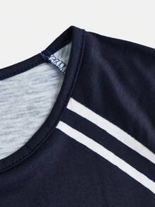 SHEIN T-shirt Rayé Avec Blocs De Couleurs Pour Adolescente, Impression D'étoiles Et De Chiffres