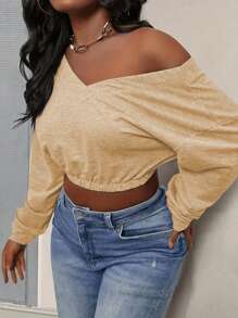 INAWLY Women's Casual Simple Solid Drop Shoulder Cropped Sweatshirt,Graduation,Teacher,Back To School Pullover Fall - Apricot - View 5