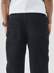 Chillumni Casual Loose Pocket Design Men's Denim Jeans Work Pants For Men - Black - View 3