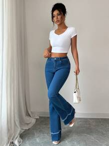 Elenzga 女式休闲水洗修身喇叭牛仔裤