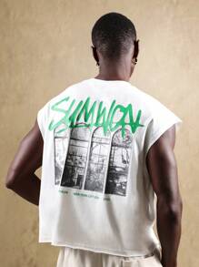 SUMWON Camiseta de tirantes de verano con estilo urbano moderno, diseño de ventanas y arcos, estilo callejero para festivales y conciertos