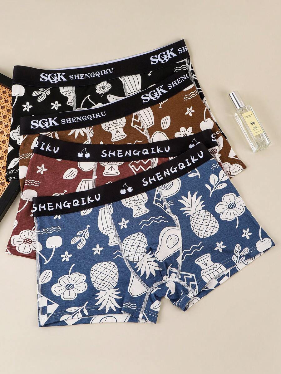 paquete de 4 calzoncillos tipo bóxer con estampado de frutas para adolescentes y niños - Multicolor - Ver 1