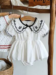SHEIN Vintaside Kids Pelele de bebé niña con bordado floral elegante y de moda, adecuado para primavera y verano, para uso diario