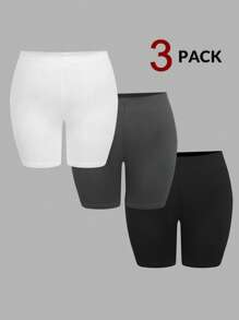 SHEIN EZwear Bộ 3 quần legging cỡ lớn màu đen, trắng, xám đậm. - Màu xám đen - Xem 12