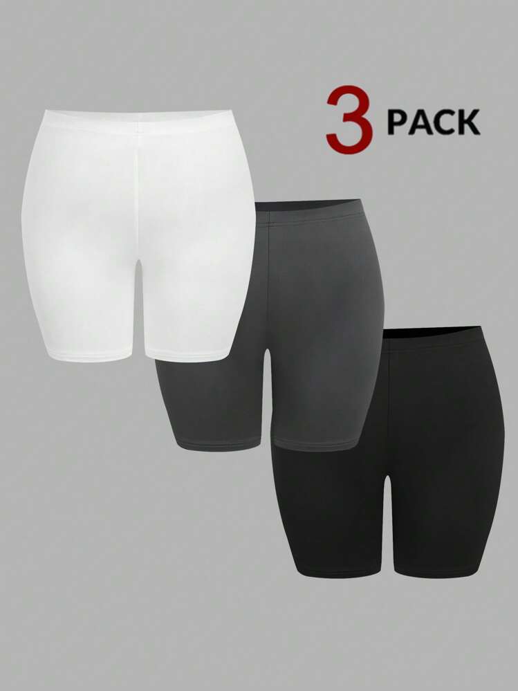 SHEIN EZwear Bộ 3 quần legging cỡ lớn màu đen, trắng, xám đậm. - Màu xám đen - Xem 12