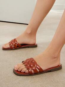 SHUZIA 女士时尚舒适蓬松编织带平底凉鞋