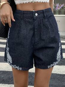 DAZY Women's Summer Floral Embroidered Casual Denim Shorts, Street & Vacation Boho Style