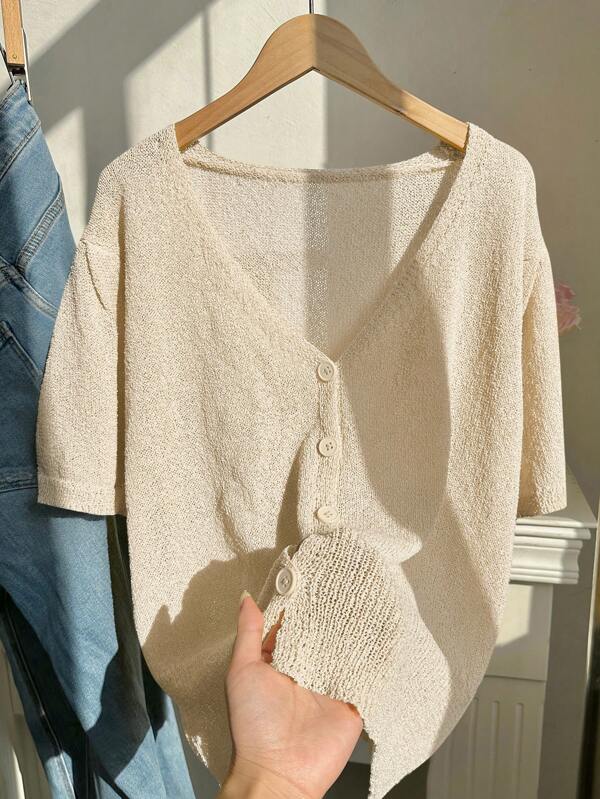 Comfortcana Plus Size Summer Casual Solid Color Short Sleeve Light Cardigan