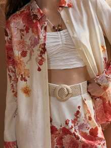 MOTF PREMIUM 亚麻花卉图案衬衫