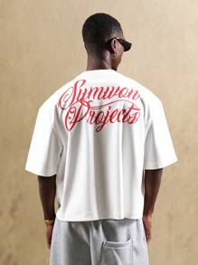 SUMWON 夏季手写徽标街头服饰宽松 T 恤简约休闲都市时尚项目系列 - 白色 - 查看 2