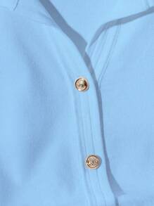 Franclia New Summer Korean Style Casual & Commuting Versatile Women Polo Knit Top - Blue - View 5