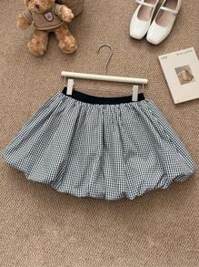 INAWLY 女式休闲格子荷叶边下摆A字迷你裙，夏季 - 黑與白 - 查看 3