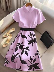 Franclia 夏季时尚别致法式印花拼布连衣裙 - 紫色 - 查看 1