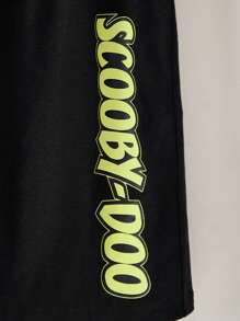 SCOOBY-DOO X SHEIN 青少年男孩卡通眼睛图案白色休闲百搭短袖 T 恤和黑色宽松短裤套装，夏季 - 黑與白 - 查看 6