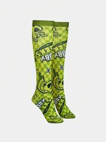 SCOOBY-DOO X SHEIN 绿色字母和卡通图案连裤袜 - 綠色 - 查看 5