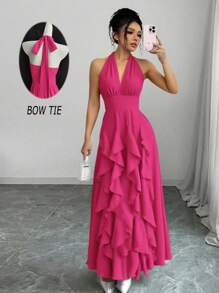 Rafferiza فستان ربيعي وصيفي 2025 فضفاض عارضة من النساء طراز بوهيمي أنيق وعصري لحفلات الزفاف وخريج الجامعة والأعياد والسهرات والشاطئ، بأكمام حرة وخط رقبة على شكل V ولمسات كاجوال وطراز زي الحفلات موديل جديد متعدد الطبقات إلى الأرض مع شريط الخصر