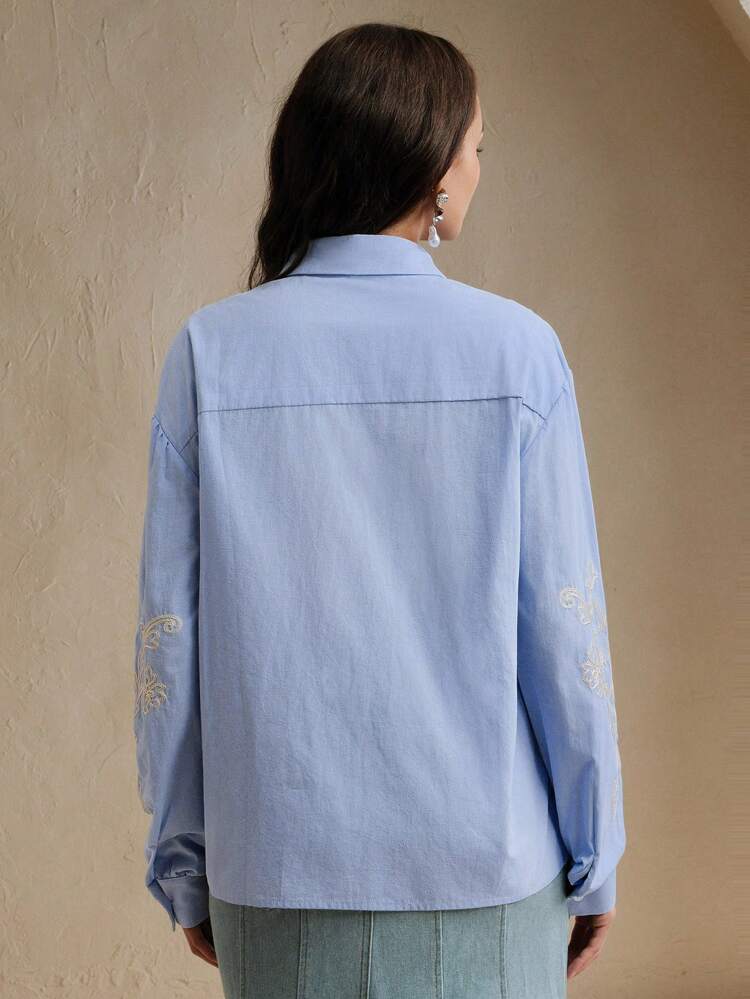 Fashionable Versatile Embroidered Women Blouse Shirt