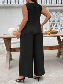 Linhara Plus Size Casual Dandelion Print 2 Pieces Set