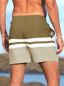 Surfspeed Pantalones cortos de playa holgados con rayas para hombre, estilo de vacaciones - Mostaza Amarilla - Ver 2