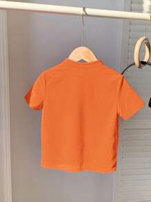 男童舒适纯色短袖 Polo 衫，适合休闲穿着，适合春夏季，适合夏季、春季，非常适合户外、学校、街头风格、派对和休闲穿着，性价比高 - 橘色 - 查看 2