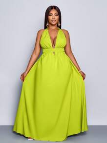 SOLERSUN Women Solid Color Halter V-Neck Vacation Holiday Beach Criss Cross Tie Backless Maxi Dress Vacation Beach Outfits - Green - View 6
