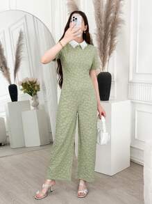 优雅时尚的少女提花连体裤 - 綠色 - 查看 4