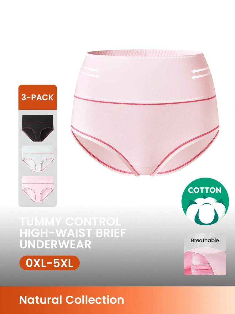 Plus 3-Pack Cotton High Waist Briefs Waist Women Underwear Panties Set