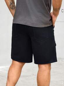 Manfinity Homme 男士简约纯色休闲牛仔短裤 - 黑色 - 查看 2