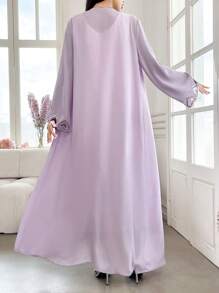 Al Najma 女士心形亮片拼布长袖阿巴亚和服 - 淡紫色 - 查看 3