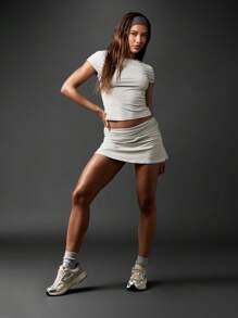 MISSGUIDED Active Mini Skort Tennis Court Sport Performance Y2K Aesthetic Athleisure Resort Style Ruched Side Waist Spring Summer Running Skirt - Grey - View 3