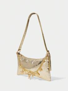 SHECARRY 1pc Golden Starfish & Shell Decor Bag Chain, Unlocking The Fashion Code Of The Ocean