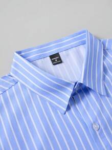 Manfinity Mode Men's Business Casual Blue Long Sleeve Striped Shirt, Nice Shirts For Men, For Fall - Baby Blue - View 6