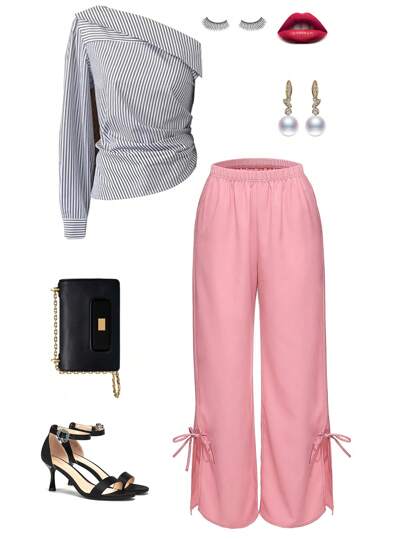 Roylia Women's Solid Color Elastic Waist Straight Loose Casual Pants Fall Cloth For Women