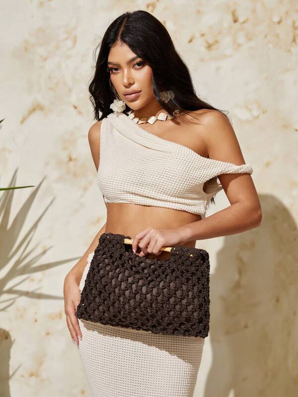 SHEIN SXY Women's Casual Hollow-Out Woven Clutch