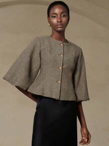 Aveloria Rosie 优雅复古法式女式浪漫约会奢华高端设计人字形圆领短款灯笼袖收腰金属纽扣西装外套