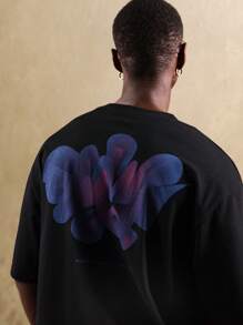 SUMWON 超大街头风 T 恤艺术涂鸦印花都市设计当代艺术风格秋季时尚休闲宽松上衣 - 黑色 - 查看 1