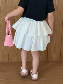 SHEIN 年轻女孩休闲蝴蝶结装饰短裙 - 白色 - 查看 6