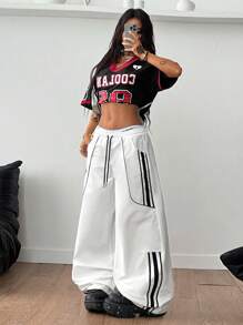 Coolane Quần dài ống rộng cạp trễ có dây rút họa tiết trang trí cho ngày thi đấu dành cho nam và nữ khi đi chơi - trắng - Xem 2