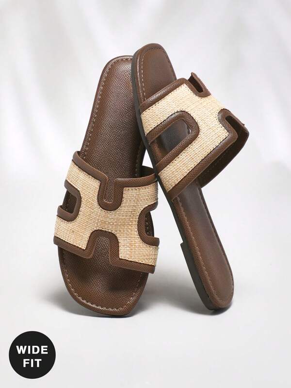 SHUZIA Women's Wide-Fit Fashion Casual Comfy Raffia Band Flat Sandals