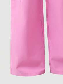 SHEIN Explorewe 2pcs/Set Older Girls' Classic Striped Contrast Print Casual T-Shirt & Loose Sporty Pocket Cargo Pants,Black Pink,Summer,Cow Boy,School,Back-To-School - Multicolor - View 7