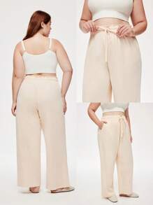 LUVLETTE 秋冬季女装加大码米色柔软100%纯棉睡裤家居服内衣外穿透气睡裤秋季睡衣 - 杏色 - 查看 2