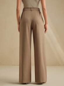 Anewsta 优雅知性棕色褶皱阔腿裤 - 咖啡棕 - 查看 2