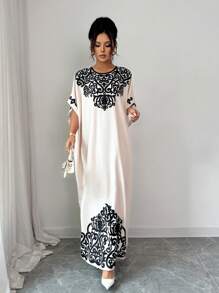 Elenzga Elegantes, locker sitzendes Kleid für Damen mit Placement-Muster