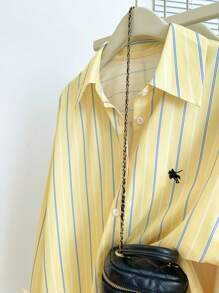 INAWLY Women Casual Commuter Striped Long Sleeve Shirt - Yellow - View 5