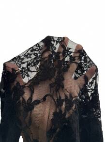 Mistrie Summer New Women's Sexy Black Lace Halter Tight See-Through Mini Dress - Black - View 7