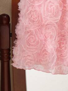 Girls' Summer Pink Fairy Flower Girl Dress,3D Floral Mesh Sleeveless Round Neck Slip Dress,Elegant Kids Casual Stylish Outfits For Daily Outings - Pink - View 6